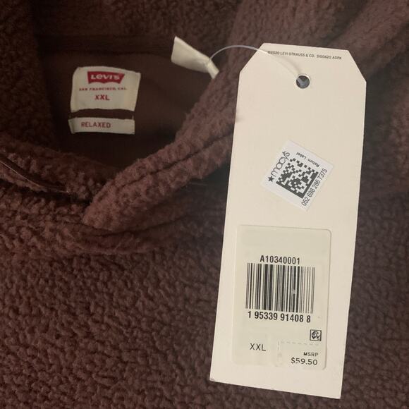 Levi's Men's Sherpa Brown Cozy Up Relaxed Fit Hooded Sweatshirt XXL Soft Warm - Picture 8 of 9